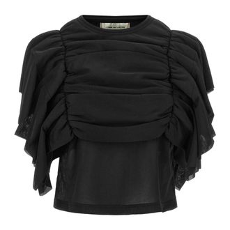 Comme Des Gar&ccedil;ons Oversized Gelaagde Geplooide Tee - Dames - Tops - Zwart - Maat: S Poliester