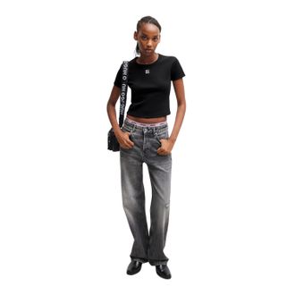 HUGO BOSS Hugo Dames/Dames Logo Katoenen Gewaad T-shirt (Zwart)