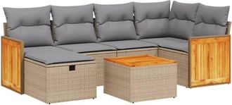 vidaXL Juego De Sof&aacute;s Jard&iacute;n Con Cojines Beige Mezcla 7 Pzas Rat&aacute;n Pe Vidaxl