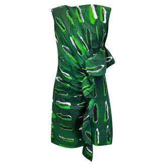 Dries Van Noten x Len Lye Ruched Abstract-Print Mini Dress in Green Cotton