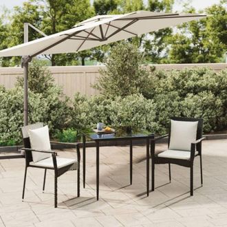 vidaXL Set Comedor De Jard&iacute;n 3 Pzas Con Cojines Rat&aacute;n Sint&eacute;tico Negro Vidaxl