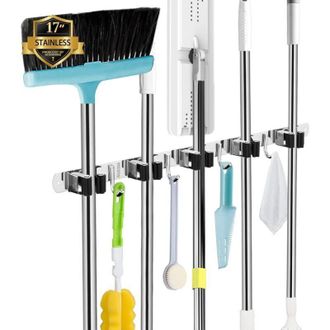OEM Soporte De Pared Para Escobas, 5 Soportes + 4 Ganchos, Soporte De Pared Para Escobas, Soporte De Pared Para Escobas Sin Taladrar, Almacenamiento De Es