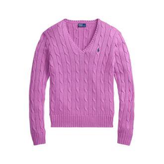Ralph Lauren Pullover met V-hals van Kabelbrei - Dames - V-hals truien - Roze - XS - Katoen - Truien & Vesten