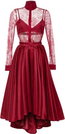 Saiid Kobeisy lace pleated playsuit - women - Polyester - 34 - Red