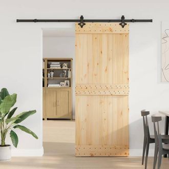 Berkfield Home Sliding Door with Hardware Set 85x210 cm Solid Wood Pine in Light Tan