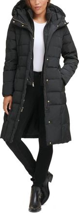 Cole Haan Signature 40 Taffeta Full Zip Down Hooded Coat In Black