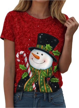 Generic Women Christmas T Shirts Christmas Santa Elf Tshirts Reindeer Snowflake Printed Graphic Short Sleeve Crew Neck Tee Tops Holiday Tops 2025 Fall Winter 