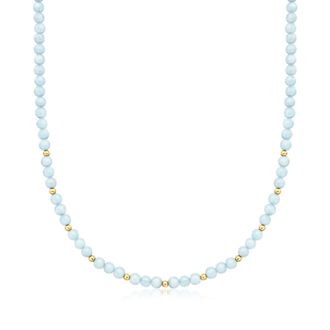 RS Pure by Ross-Simons Aquamarine Bead Necklace With 14kt Yellow Gold