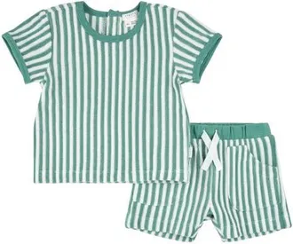 Petit Lem Stripe Terry Top & Shorts Set in Turquoise at Nordstrom, Size 18M