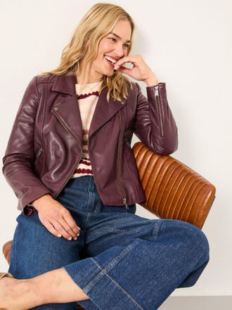 Fat Face FatFace Bethany Burgundy Red Quilted Biker Jacket