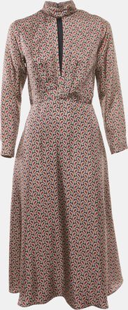 Sandro Navy Blue & Red Paisley Printed Silk High Neck Maxi Dress