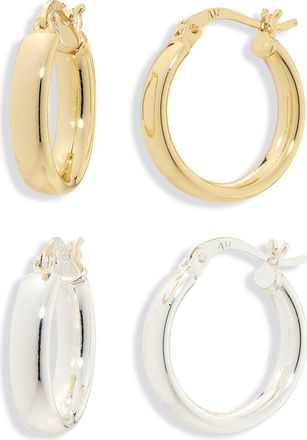 Argento Vivo Set of 2 Wide Flat Hoop Earrings in Gold/Silver at Nordstrom Rack