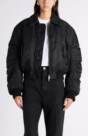 Bottega Veneta Intrecciato Collar Water Repellent Padded Nylon Bomber Jacket in Double Black at Nordstrom, Size 4 Us