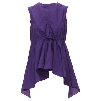 Marni cotton V-neck drawstring peplum high low top
