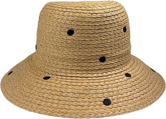 Nicole Miller Polka Dot Embroidered Straw Bucket Hat