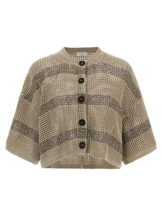 Brunello Cucinelli Beige Dazzling Stripes cardigan