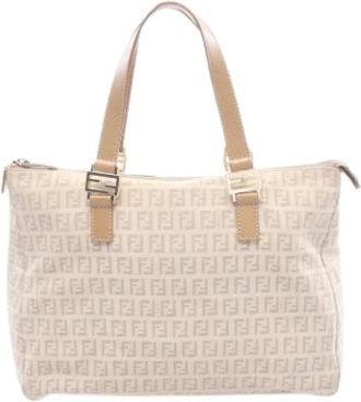 Fendi Pre-owned Tote Bags, female, Beige, Size: ONE SIZE Pre-owned Canvas Tote Bag