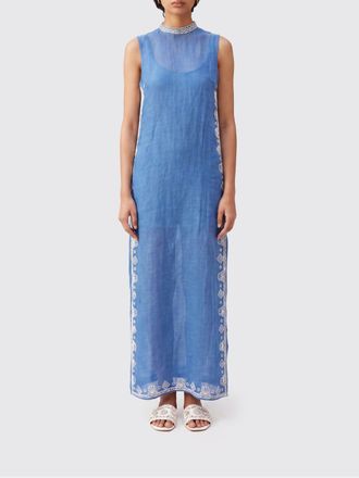 Alemais Yasmeen Long Tunic in Linen and Silk Blend with Embroidery and Mandarin Collar