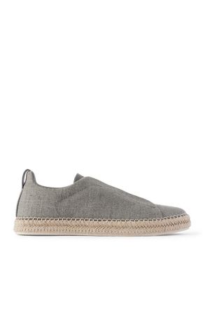 Ermenegildo Zegna Triple Stitch Leather-Trimmed Canvas Slip-On Sneakers
