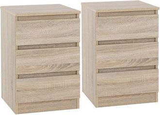 Seconique Malvern 3 Drawer Bedside (PAIR) - L40 x W40 x H60 cm - Sonoma Oak Effect