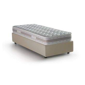 Talamo Italia Dmora - Cama Individual Dcassan, Cama Contenedor Con Revestimiento De Tela, 100% Made In Italy, Apertura Lateral, Con Colch&oacute;n 80x190 Cm Incluido, Beig