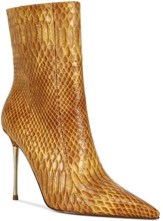 Azalea Wang Calean Snakeskin Embossed Bootie in Orange at Nordstrom, Size 7.5
