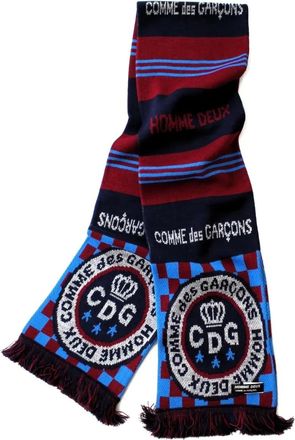 Comme Des Garçons fringed graphic scarf - Blue