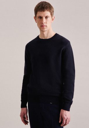 Seidensticker Strickpullover SEIDENSTICKER Regular, Herren, Gr. L, blau (dunkelblau), 55% Lambswool 25% Modal 20% Polyamid/Nylon, unifarben, regular fit, Rundhals, 