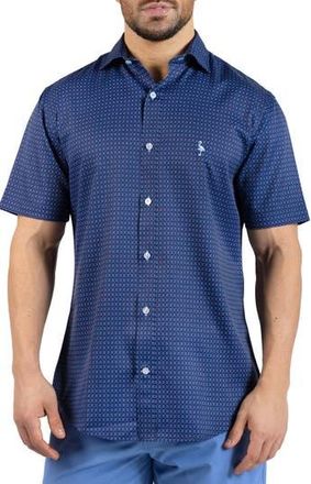 Tailorbyrd Geometric Floral Performance Short Sleeve Button-Up Shirt in Denim at Nordstrom Rack, Size Xx-Large