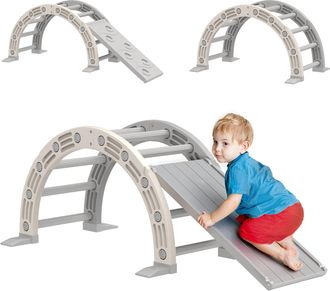 OEM Escalada Para Ni&ntilde;os De 18-48 Meses 4 En 1 Con Arco De Escalada Mecedora Rampa Y Tobog&aacute;n 164x70x57 Cm Gris Y Blanco
