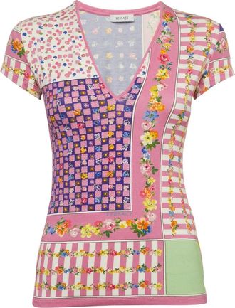 Versace T-shirt con scollo a V - Rosa