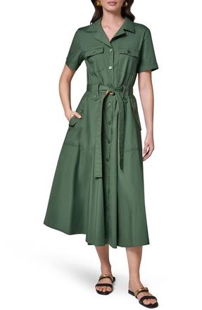 DKNY Short Sleeve Stretch Cotton Shirtdress in Verde/Fawn at Nordstrom, Size 14