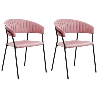 Beliani Conjunto De 2 Sillas De Terciopelo Rosa Negro Respaldo Curvo Mariposa