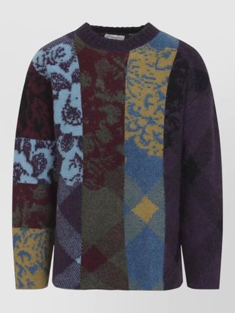 Dries Van Noten wool alpaca jacquard patchwork oversized crew neck sweater