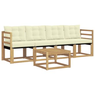 vidaXL Conjunto De Sof&aacute;s De Exterior Con Coj&iacute;n 5 Pcs Blanco Y Crema Vidaxl