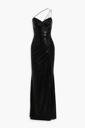 Marchesa Ruched coated stretch-jersey gown - Black - US 12