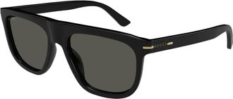 Gucci Ovaal montuur zonnebril - Heren - Zonnebrillen - Zwart - 56 MM - Nylon - Accessoires