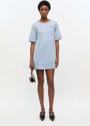 Ganni Soft Chambray Light Blue A-line Mini Denim Dress - Size 44 Elastane