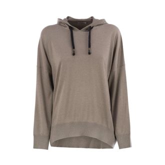 Brunello Cucinelli Metallic-Effect Cashmere Hoodie - female - Brunello Cucinelli - Round-neck Knitwear - Brown - M - Knitwear
