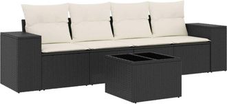 vidaXL Set De Muebles De Jard&iacute;n 5 Pzas Y Cojines Rat&aacute;n Sint&eacute;tico Negro Vidaxl