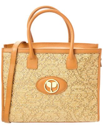 Persaman New York Donata Raffia & Leather Tote