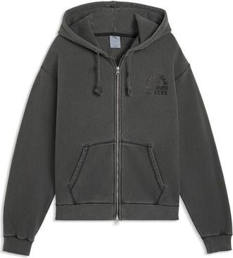 Puma Now Court Graphic Zip Hoodie in Flat Dark Gray at Nordstrom, Size Xx-Large