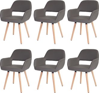 Hhg Hhg - Nunca Usado] Juego De 6 Sillas De Comedor 429 Ii, Silla De Cocina, Dise&ntilde;o Retro A&ntilde;os 50, Polipiel, Gris, Patas Claras
