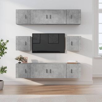 vidaXL Vidaxl - Set De Muebles De Tv 8 Pzas Madera Contrachapada Gris Hormig&oacute;n