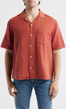 Corridor Double Cloth Short Sleeve Button-Up Shirt in Red at Nordstrom, Size X-Large
