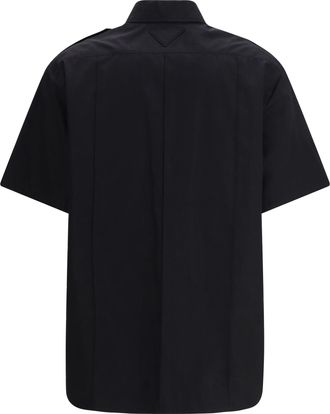 Prada Womens Short-Sleeve Poplin Shirt Nero Cotton