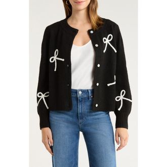 Rails Francesca Intarsia Bow Cardigan in Black Ivory at Nordstrom Rack, Size Small