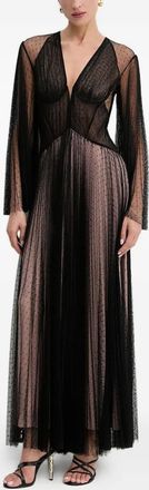 Twin-Set Geplooide mesh jurk met stippen - Zwart