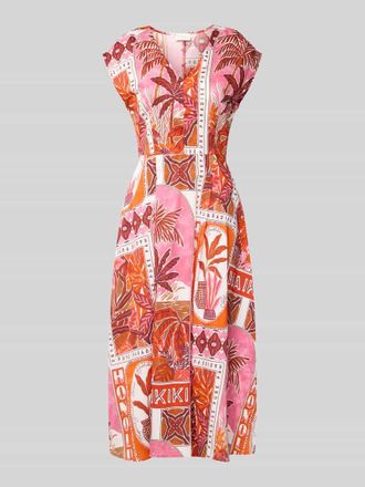 Milano Milano Italy Midikleid im Allover-Look mit V-Ausschnitt in Pink, Gr&ouml;&szlig;e 36