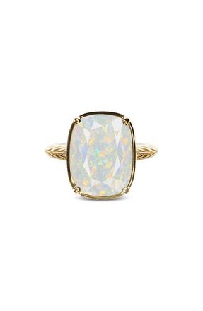 Sterling Forever Simulated Opal Sterling Silver Elongated Cushion Ring in Gold at Nordstrom, Size 6